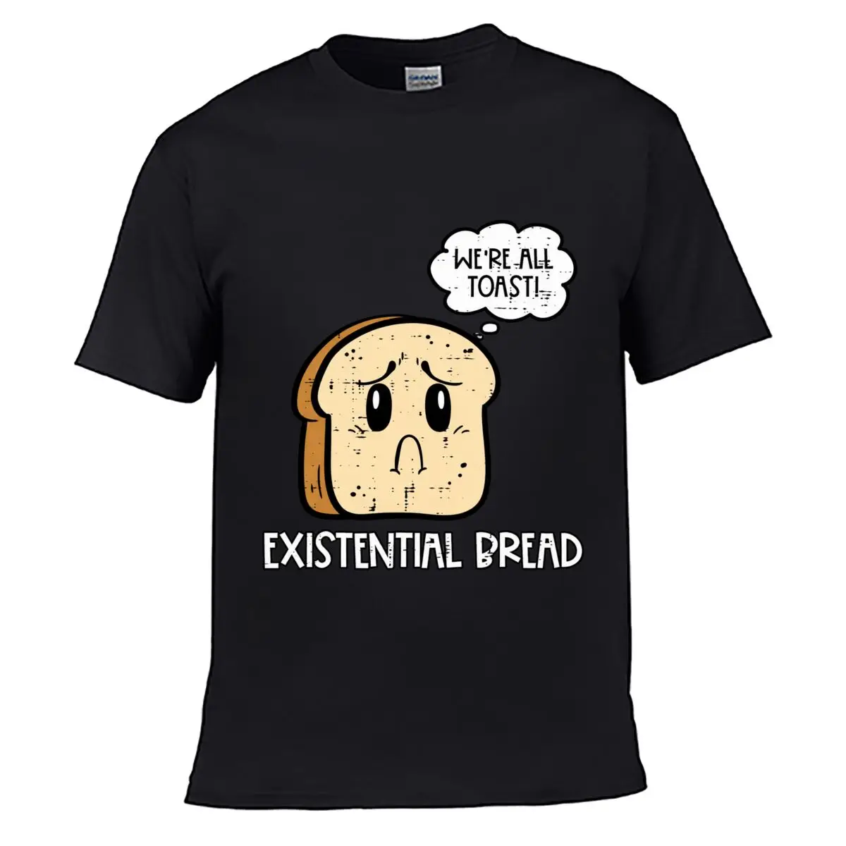Existential Bread We Are All Toast Funny Pun Graphic Street Distressed Washed Loose Simple Tee