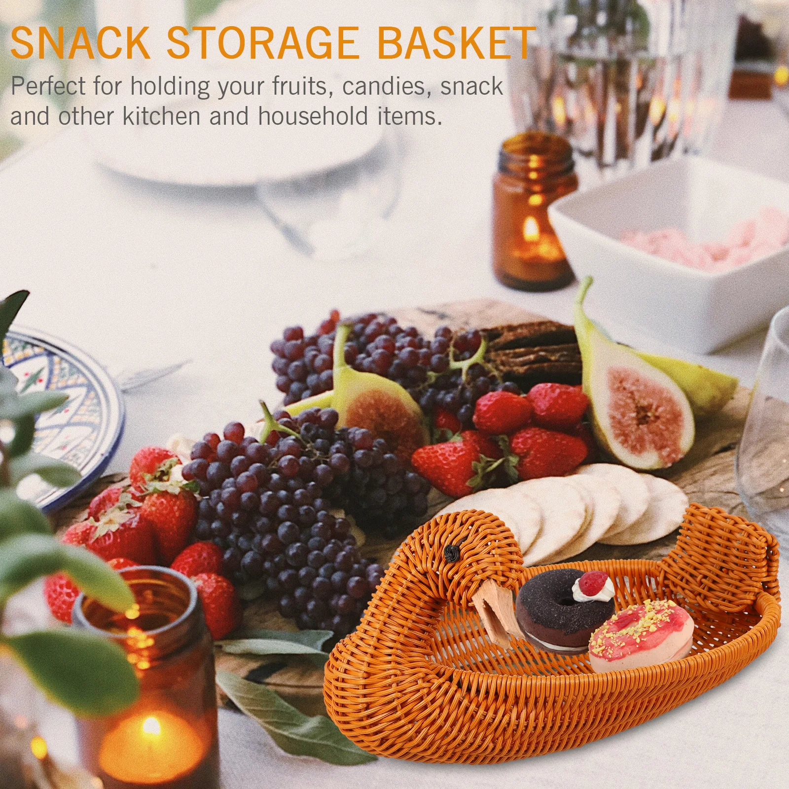 

Woven Fruit Storage Basket Duck Shape Decorative Snack Container Ideal for Home Office Hotel Kitchen Pantry Organization