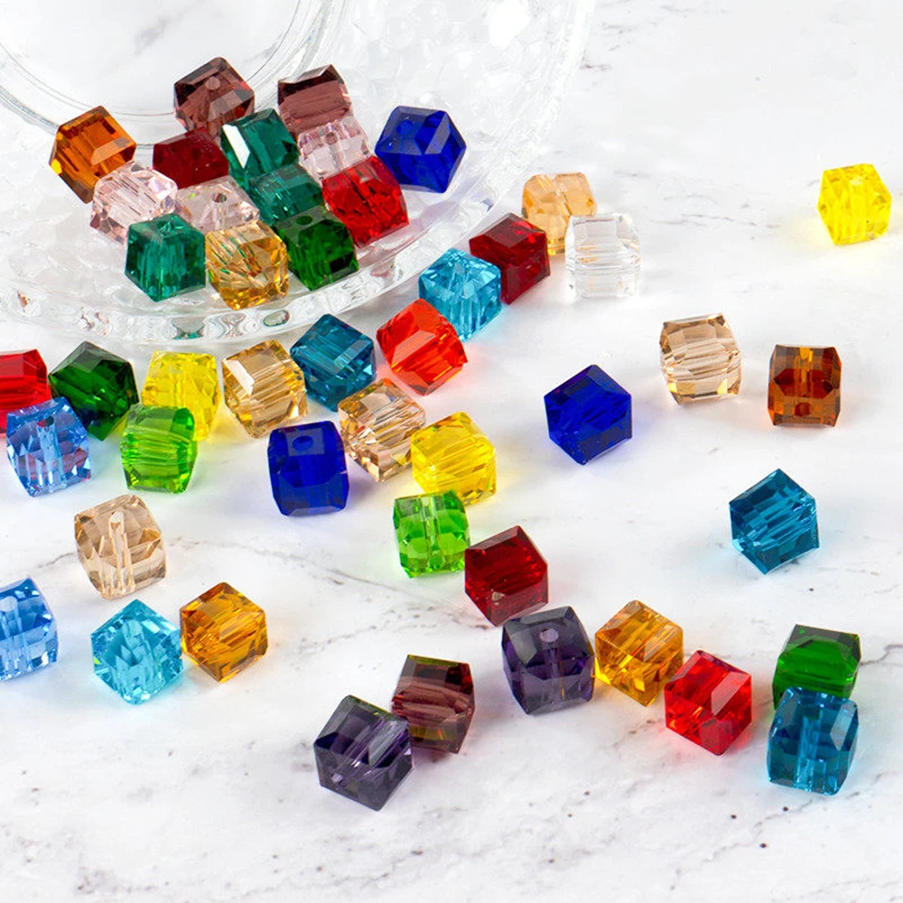 4 6 8mm Square Blue Glass Faceted Bead Strands Cubic Crystal Style Beads Cube Accessories for Jewelry Beading DIY Bracelet XCF8 view 5