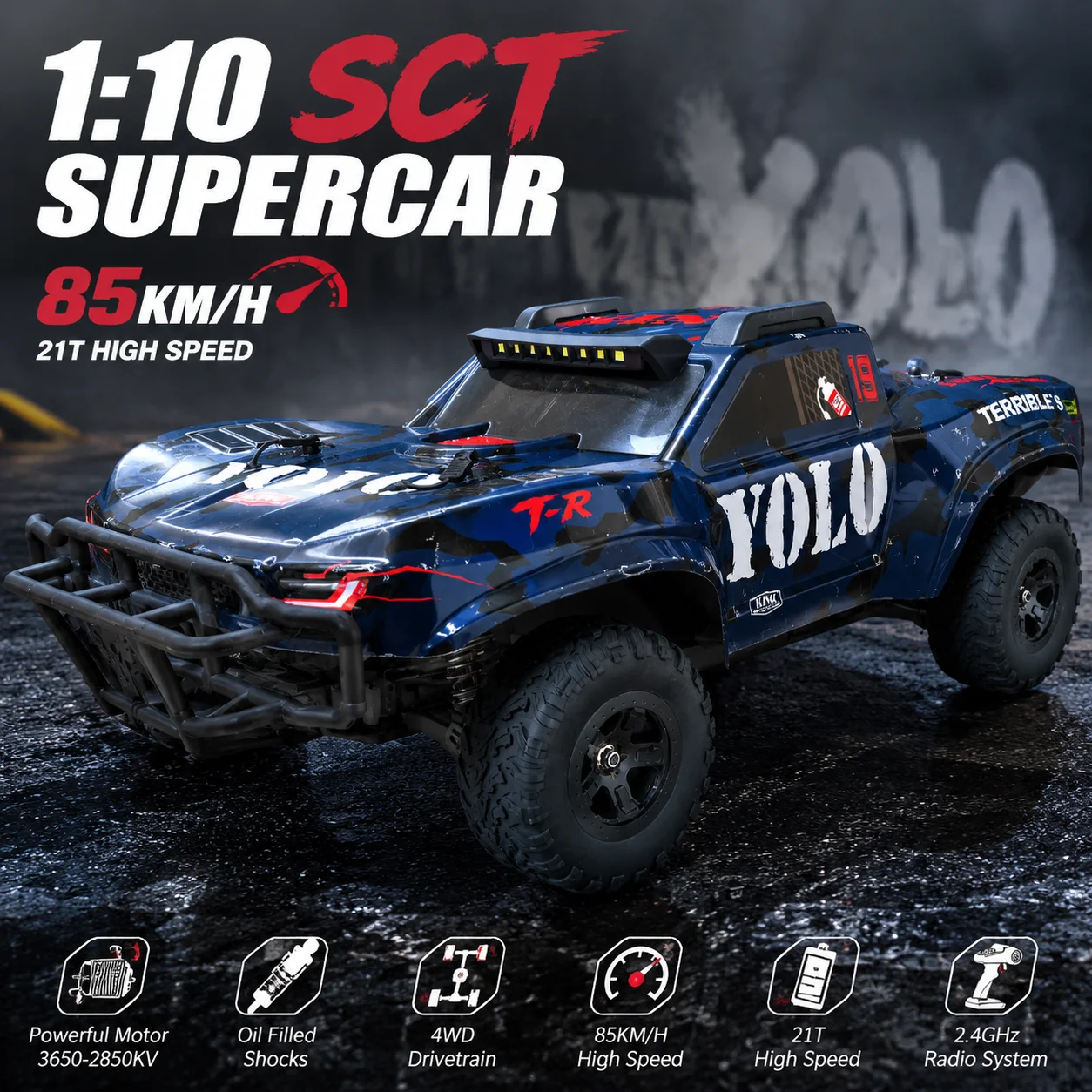 1:10 RC Short Course Truck 4WD 2.4GHz 85KM/H High Speed Off-Road RTR RC Car 11.1V 5200mAh Metal Gear Oil Shock CVD Drivetrain Ra