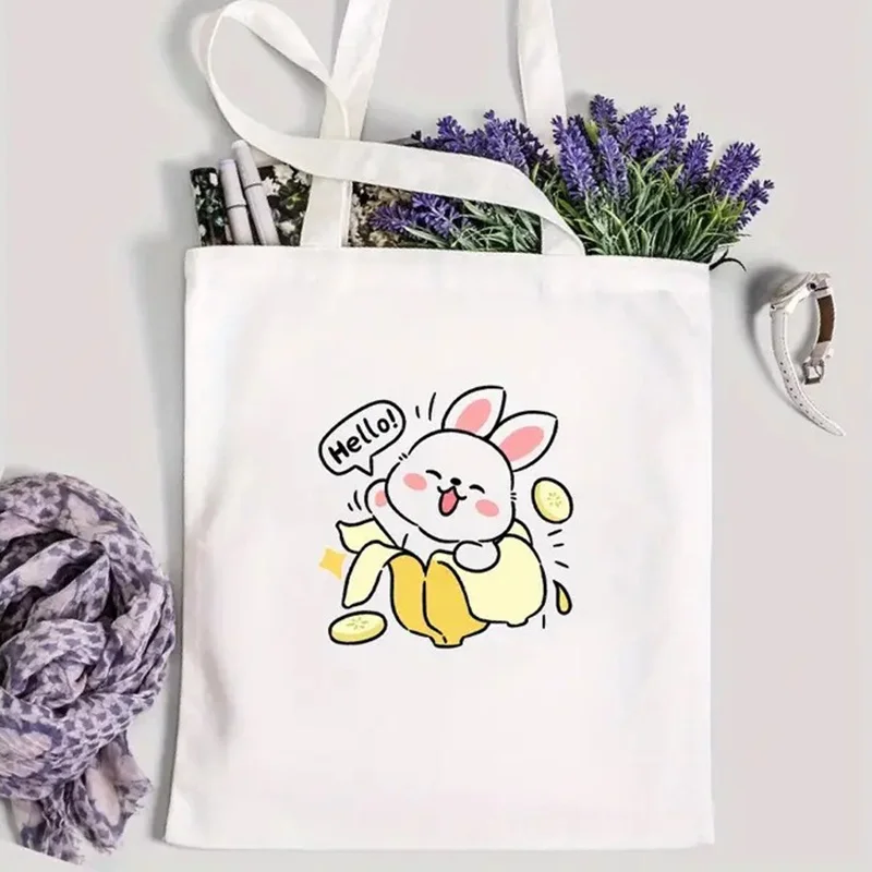 Cute Panda Print Canvas Tote Bag Kawaii Animal Eco Friendly Reusable Shoulder Bag for Women Students Daily Use view 4