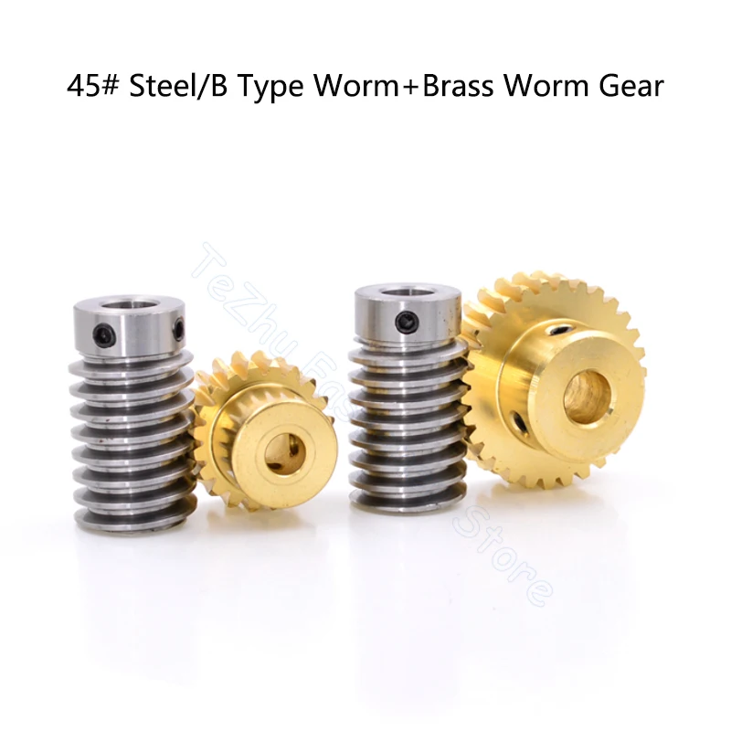 1 Set 1 Module Turbine Worm Gears 1M Brass Worm Gear + Steel Worm Rod Transmission Ratio 15/20/25/30/35/40/50/60 Reducer Parts