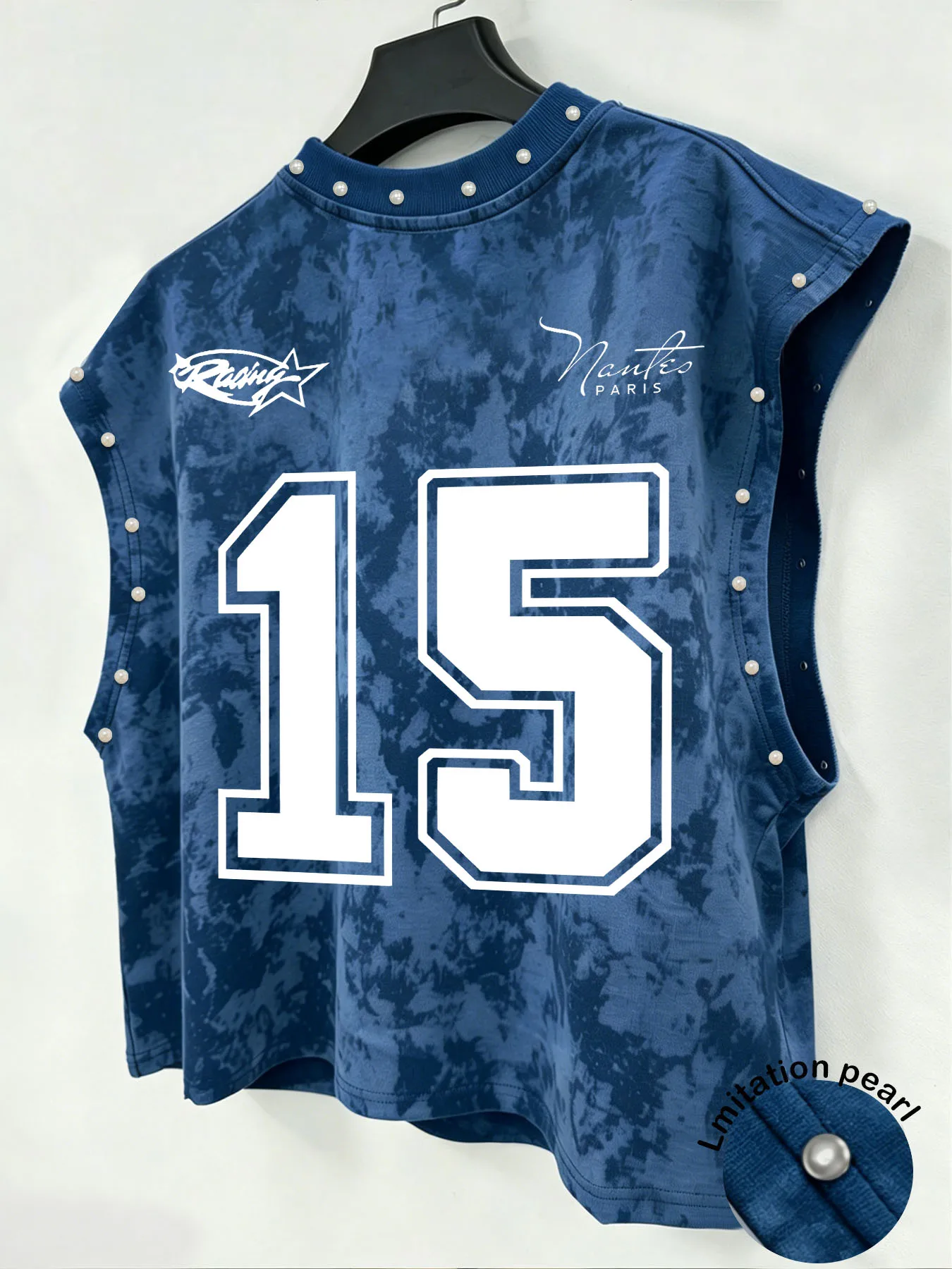 Tie-Dye Ärmelloses Tanktop, Stern-Buchstaben-Druck Vorne, Imitationsperlen Sport-Street-Weste Herrenbekleidung Tanktop für Männer – Detail 4