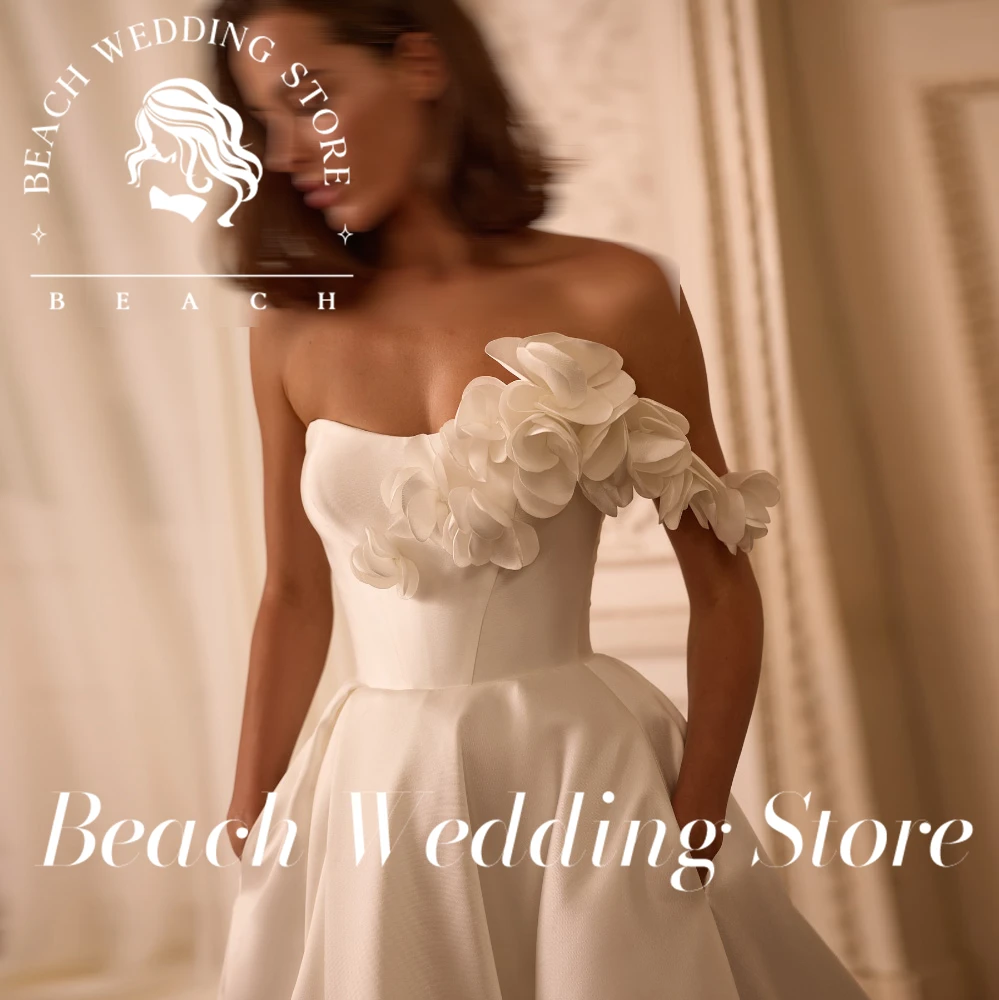 

Beach Customized Floor Length Satin Corset A-Line Sweep Train Lace Up Back Wedding Dress Long Sleevs Pleats Ruching Bridal Gown