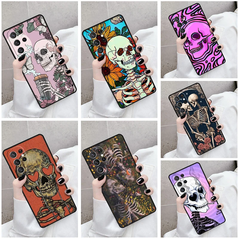 Phone Case For Samsung Galaxy S24 S23 S21fe S22 Ultra Plus Note 10 20 S8 S9 S10 Cover Aesthetic Skeleton