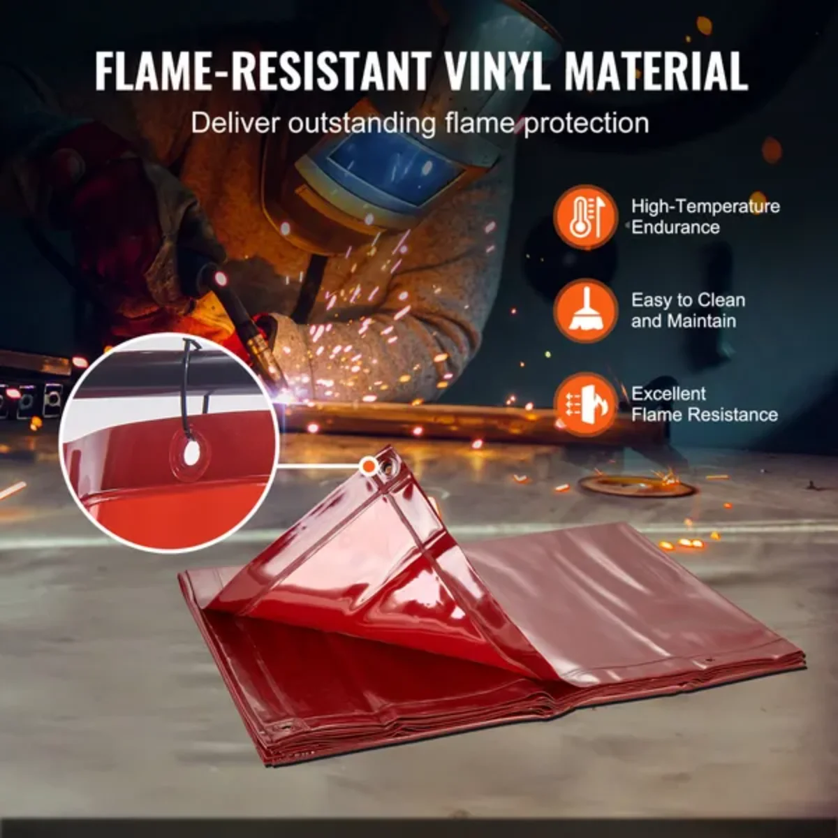 VEVOR 6'×8' Flame-retardant Vinyl Welding Protection Screen, for Workshop/Industrial Use, Red