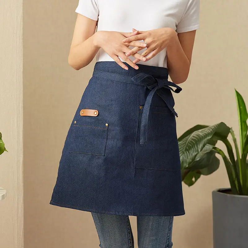 

Canvas Short Apron for Women Waiter Seller Small Half Aprons Custom Restaurant Bar Cafe Food Shop Attendant Work Waist Mandiles