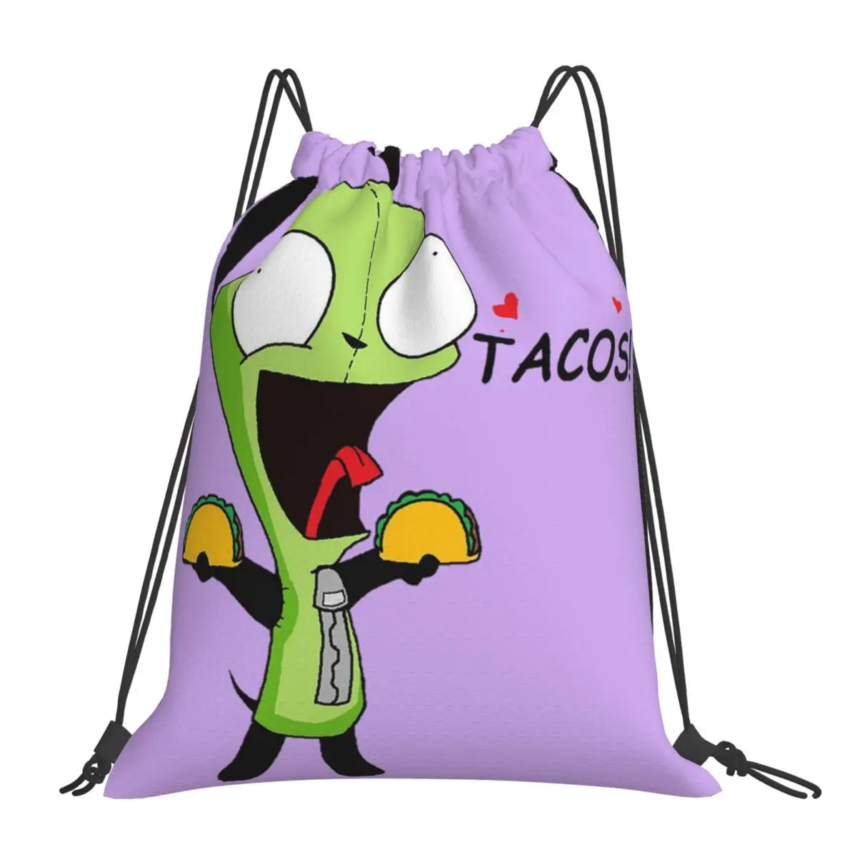 Gir Loves Tacos Invader Zim Backpacks Portable Drawstring Bags Drawstring Bundle Pocket Shoes Bag Book Bags For Man Woman School