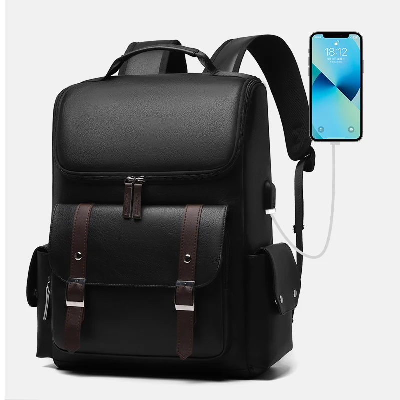 حقيبة ظهر جديدة للرجال مزودة بمنفذ USB من الجلد الأنيق المقاوم للماء حقيبة سفر مقاس 15.6 بوصة حقيبة كمبيوتر محمول حقيبة مدرسية mochila 백pac Nke 가МТК