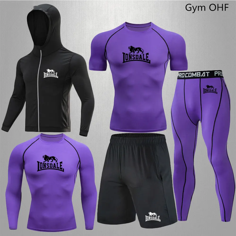 Men Clothing Sportswear Gym Fitness Compression Suits Running Set Sport Outdoor Jogging Quick Dry Tight 5-Piece Rashguard