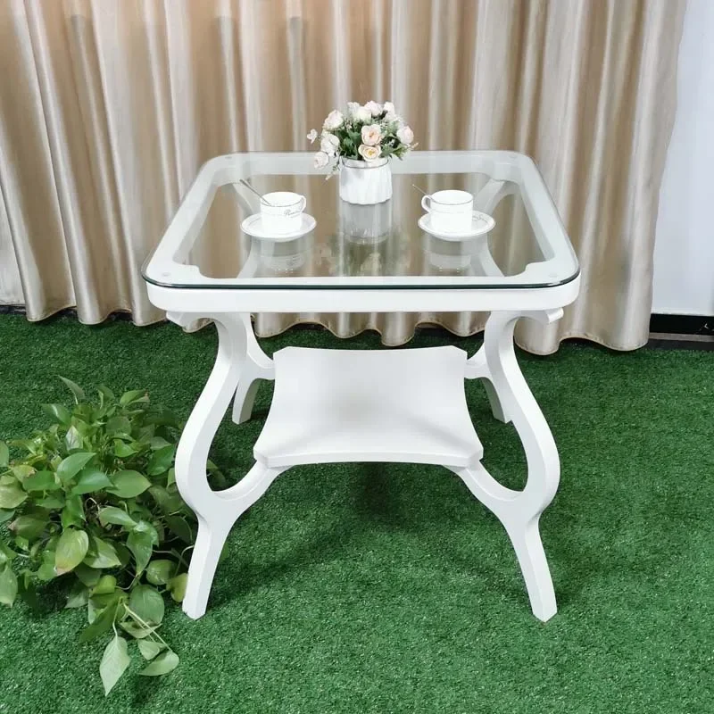 Simple and casual square table, tempered glass small coffee table, bedroom balcony, small circle, corner table edge