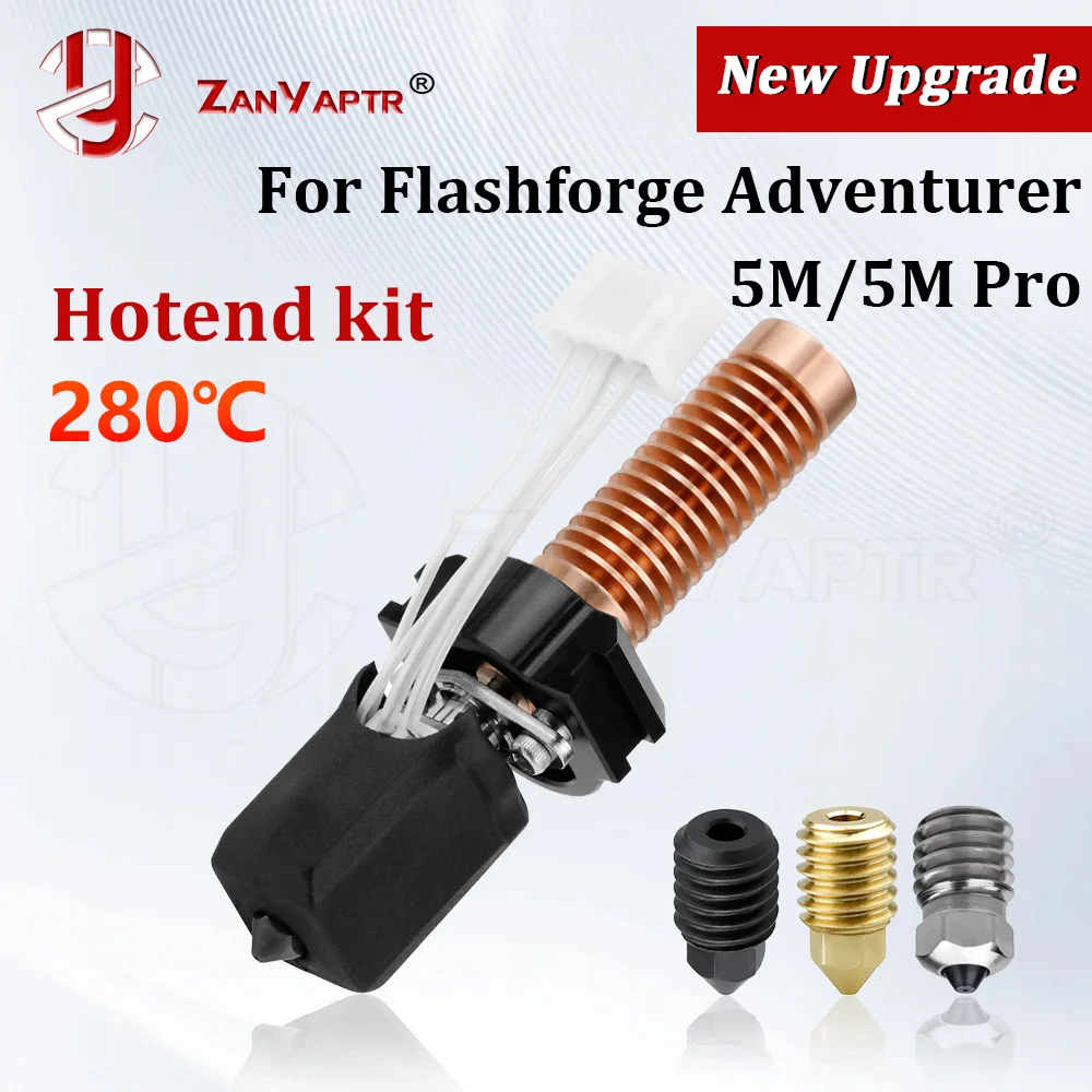 

Для Flashforge Adventurer 5M / 5M Pro Upgrade Hotend Pinting Head 280 ℃ Комплект керамического нагревательного блока AD5M с насадкой из твердой стали Hot End