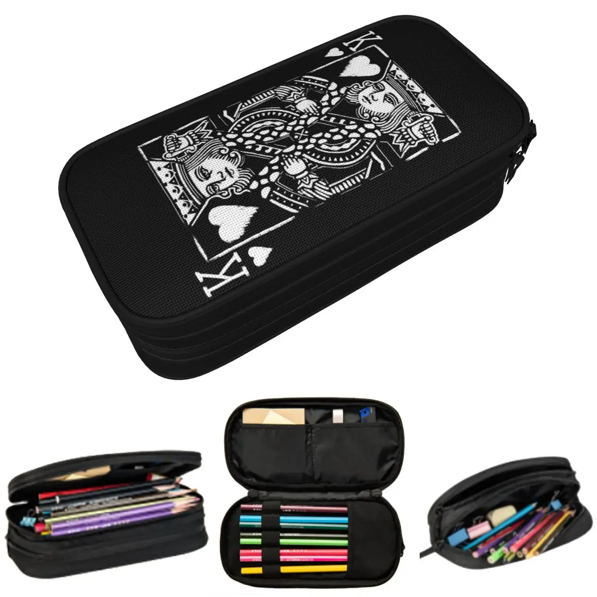 

King Of Hearts Painted Poker Playing Card Pencil Case for Boy Girl Gifts Pen Box Pencil Bag Stationery Supplies Pen Holder Bag