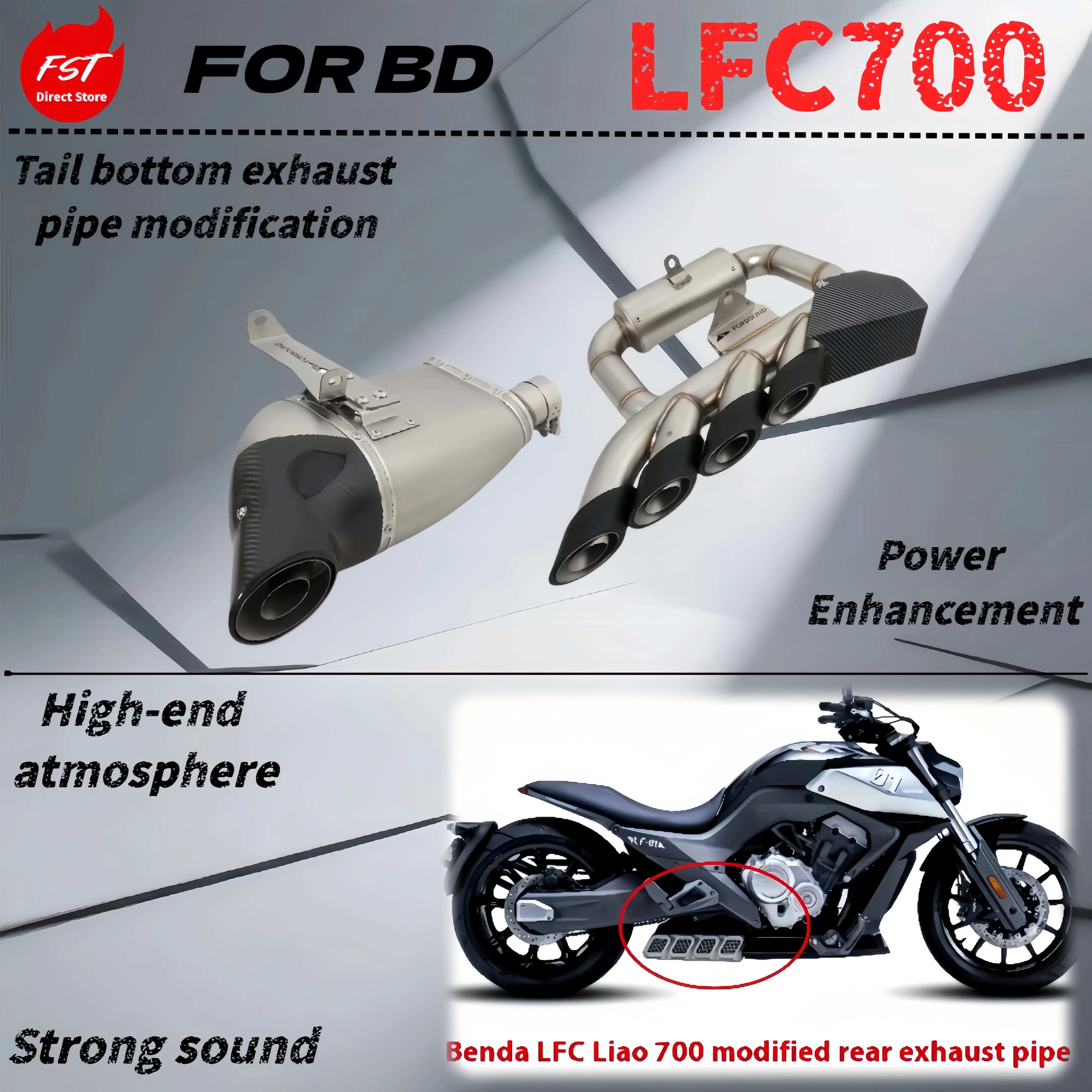 

For BD LFC700 modified tail section four-outlet back pressure-LFC700 bottom exhaust pipe-the sound is thick and powerful