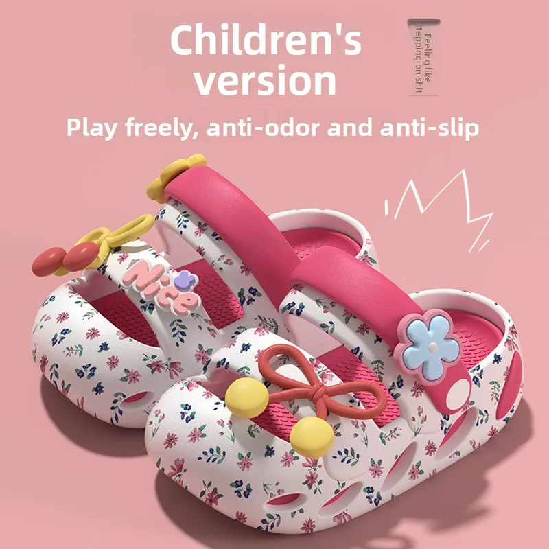 Children's Home Bow Slippers 2026 New EVA Outdoor Anti Slip Kids Sandals Boys Girls Cartoon Toe Protection Beach Shoes - view 3