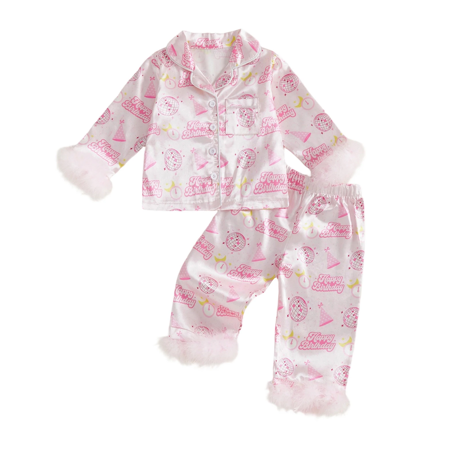 

Милый осенний пижамный комплект для маленьких девочек с буквенным принтом, воротником с лацканами, длинными рукавами, топ на пуговицах и одинаковые брюки для