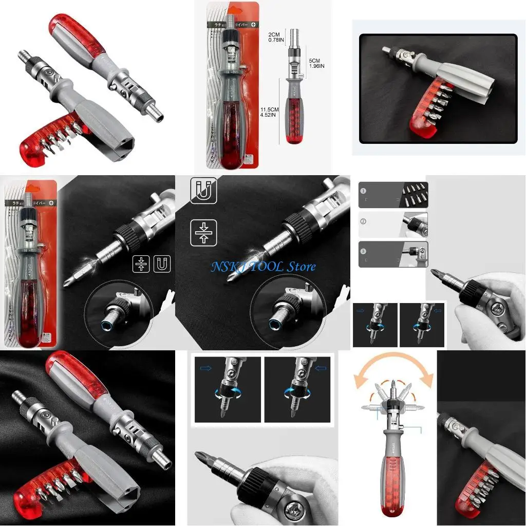 

L8RC Pocket Size Ratcheting Screwdriver with Bit Set 10 in 1 Screwdriver