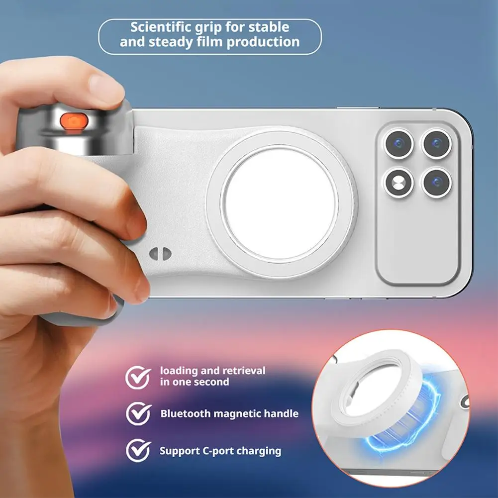 Portable Photo Phone Grip With LED Light Magnetic Phone Camera Shoot Hand Grip Ergonomic Design Aid Remote Control Handle
