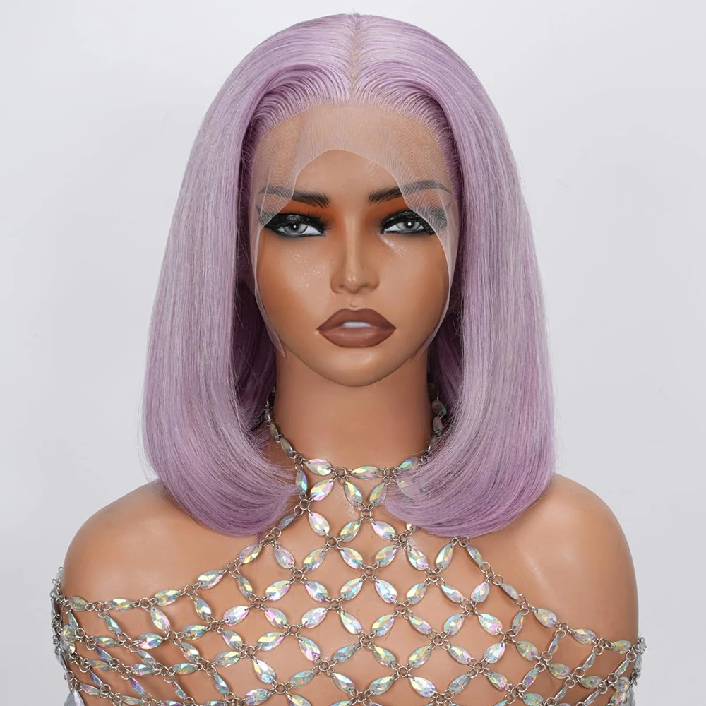 

Lilac Bob Wig Cosplay Wig 13x4 Lace Frontal Wig Pre Plucked 100% Human Hair Wig 8-14 Inch Short Bob Wig 200% Density For Women