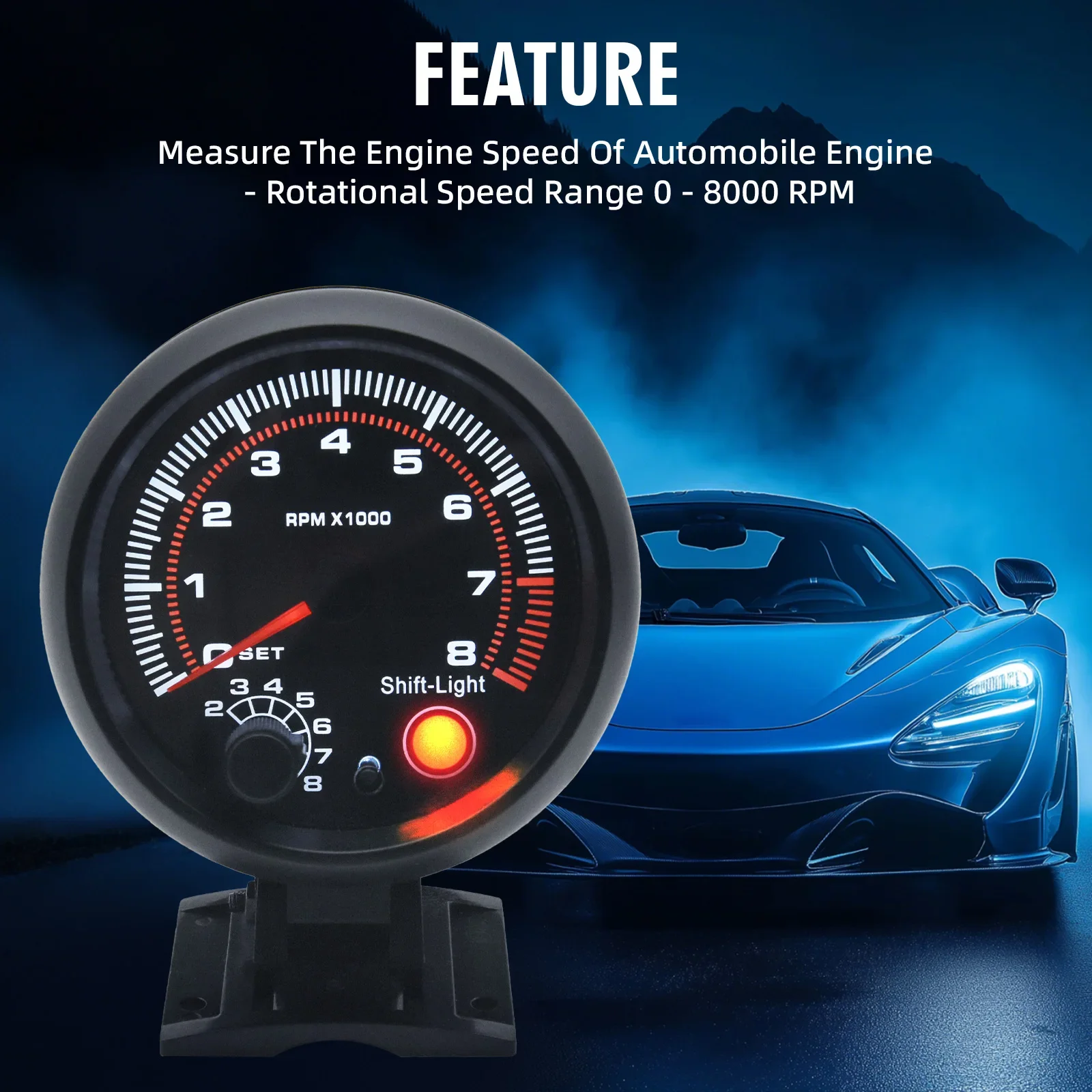 Auto-Tachometer mit Schaltlichtanzeige 0-8000 U/min Drehzahlmesser für 1-8 Zylinder Tachometer für 12V Rennwagen Fahrzeug Auto-Anzeige – Detail 2