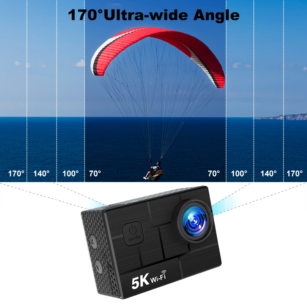كاميرا Ourlife Action 5K30FPS 50MP WiFi 2.0 بوصة IPS شاشة 170 ° خوذة كاميرا رياضية بزاوية واسعة 30 متر مقاومة للماء ومضادة للاهتزاز #4