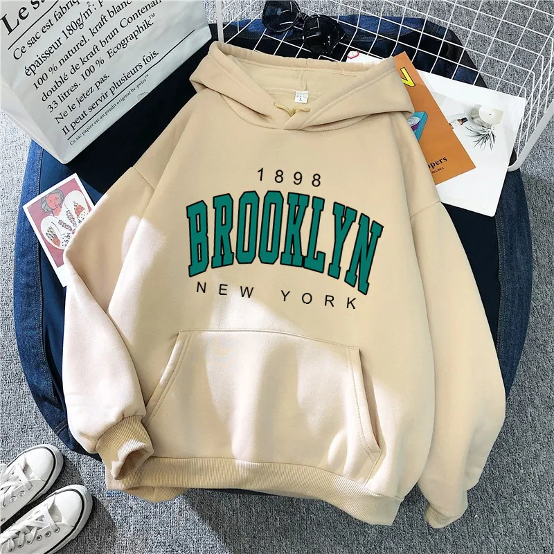 New Fleece Loose Women's Hoodie Hot Selling Brooklyn Printed Couple Hoodie Fashion Casual HipHop Sweatshirt Harajuku Unisex