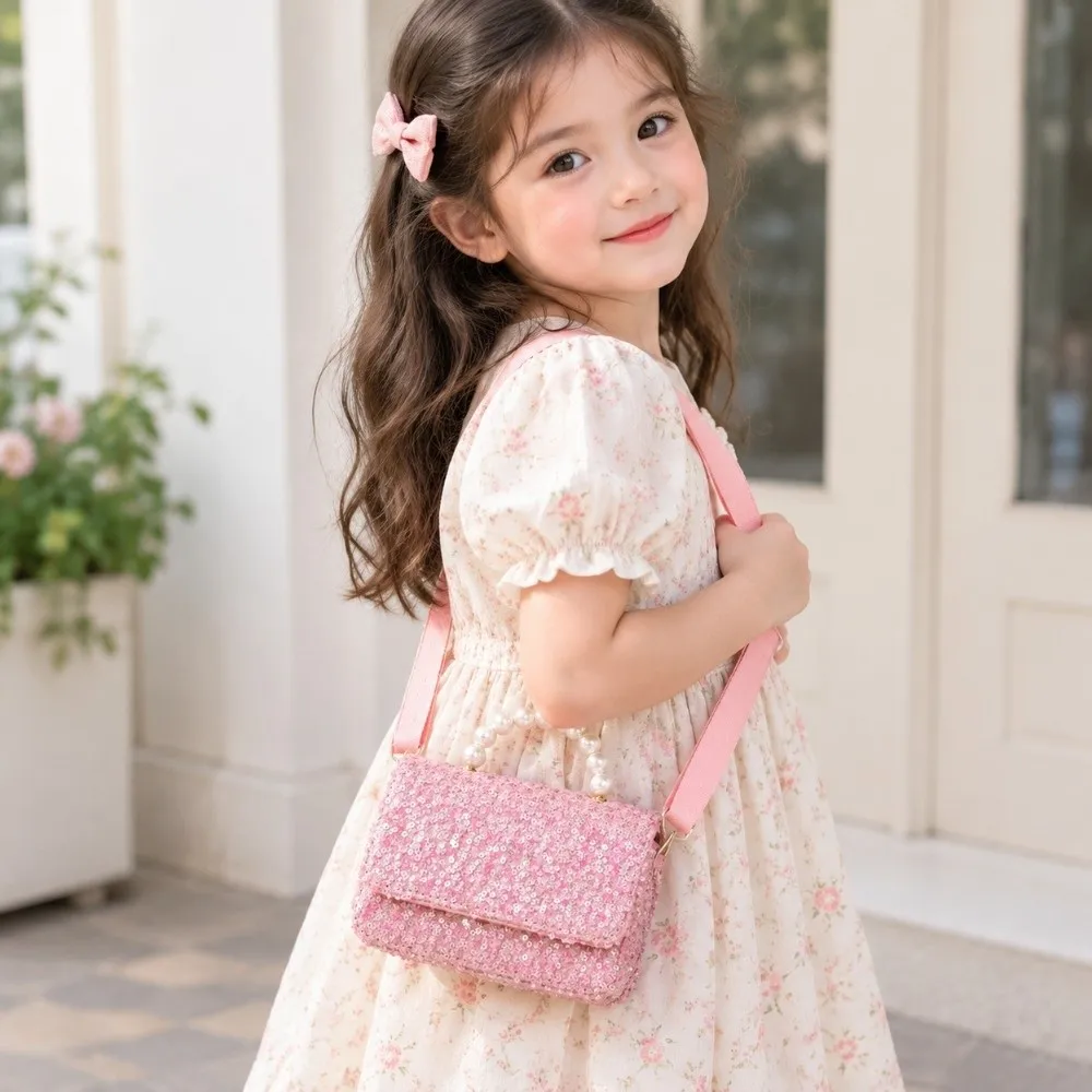 Fashion Pure Color Girls Crossbody Bag Sequin Casual Pearl Handbag Versatile Messenger Bag For Girls
