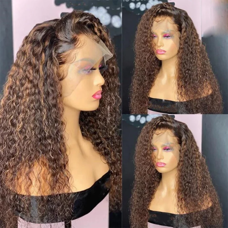 

26inch Soft Glueless Ombre blonde Long 180% Density Kinky Curly Lace Front Wig For Black Women Babyhair Preplucked Daily Cosplay