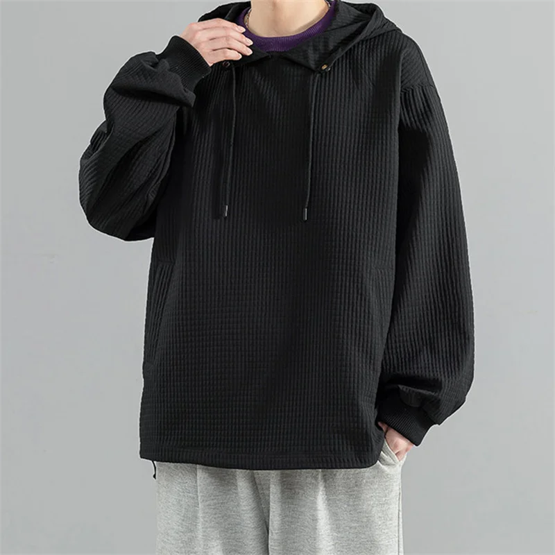 2023 Autumn New Fashion Youth Trendy Checkered Hooded Sweater Coat Men's Casual Loose Versatile Long Sleeve Sweater