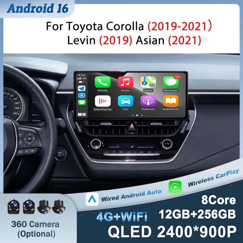 Android 16 (OS) Wireless CarPlay Wifi For Toyota Corolla 2019-2021 Levin 2019 Asian 2021 Car Video GPS Navigation Touch Screen