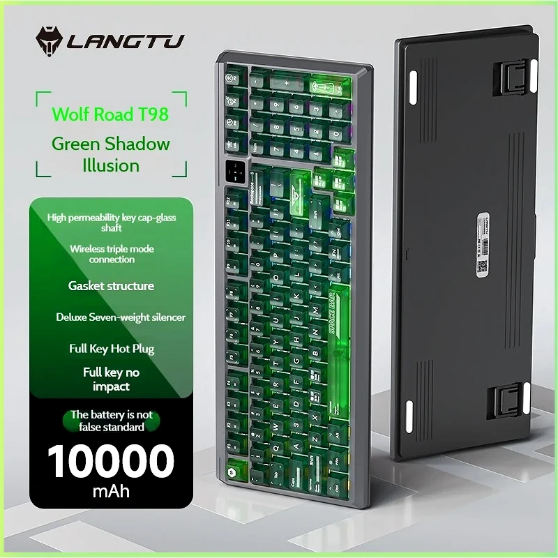 

Langtu T98PRO Transparent Mechanical Keyboard, 7-stage noise reduction Hot-swappable Customization Tri-mode Keyboard Game/Office