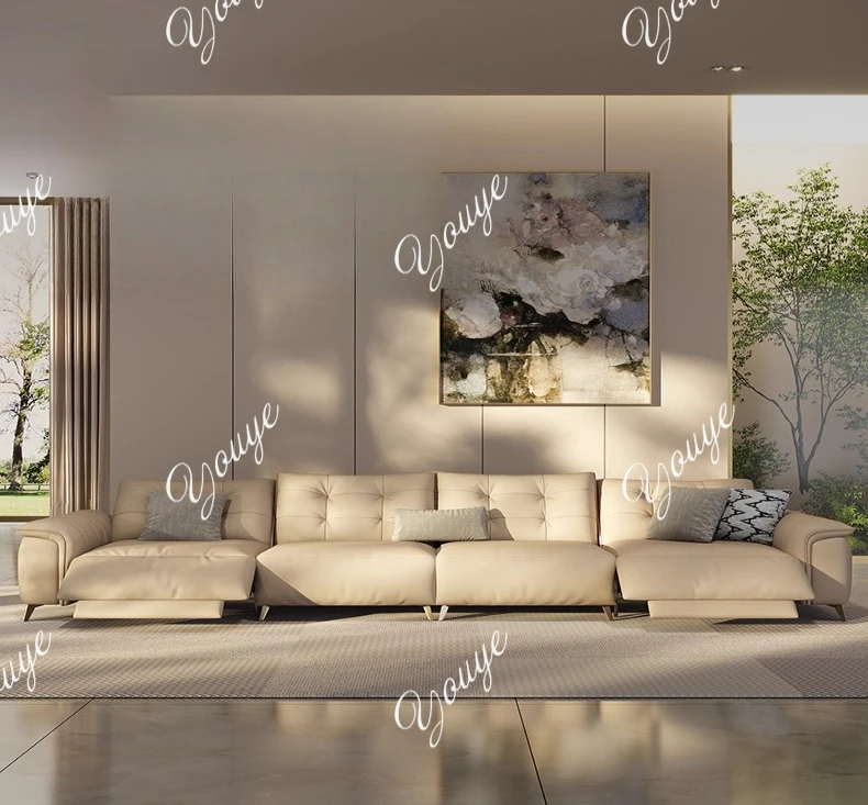 Легкий роскошный многофункциональный электрический диван на высоких ножках, который можно лежать и регулировать первый слой настоящей воловьей кожи для гостиной.