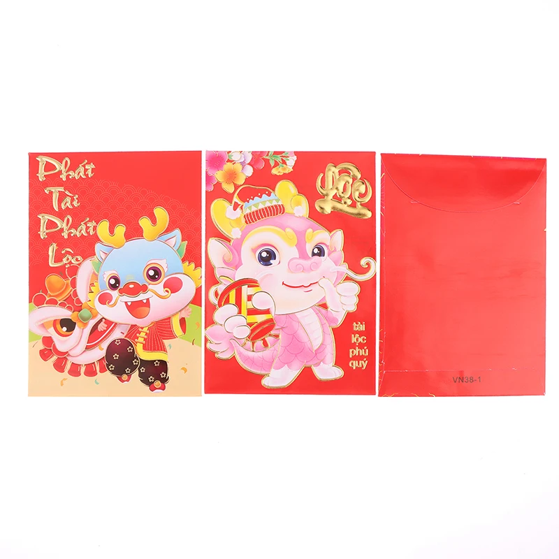 6Pcs Cute China The Year Of The Dragon Decorative Envelopes Chinese Style Dragon Red New Year Purse Luck Money Bag