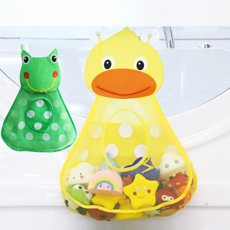 Baby Bath Toys Cute Duck Frog Mesh Net Storage Bag Strong Suction Cups Bath Game Bag Bathroom Organizer Water Toys for Kids Gift