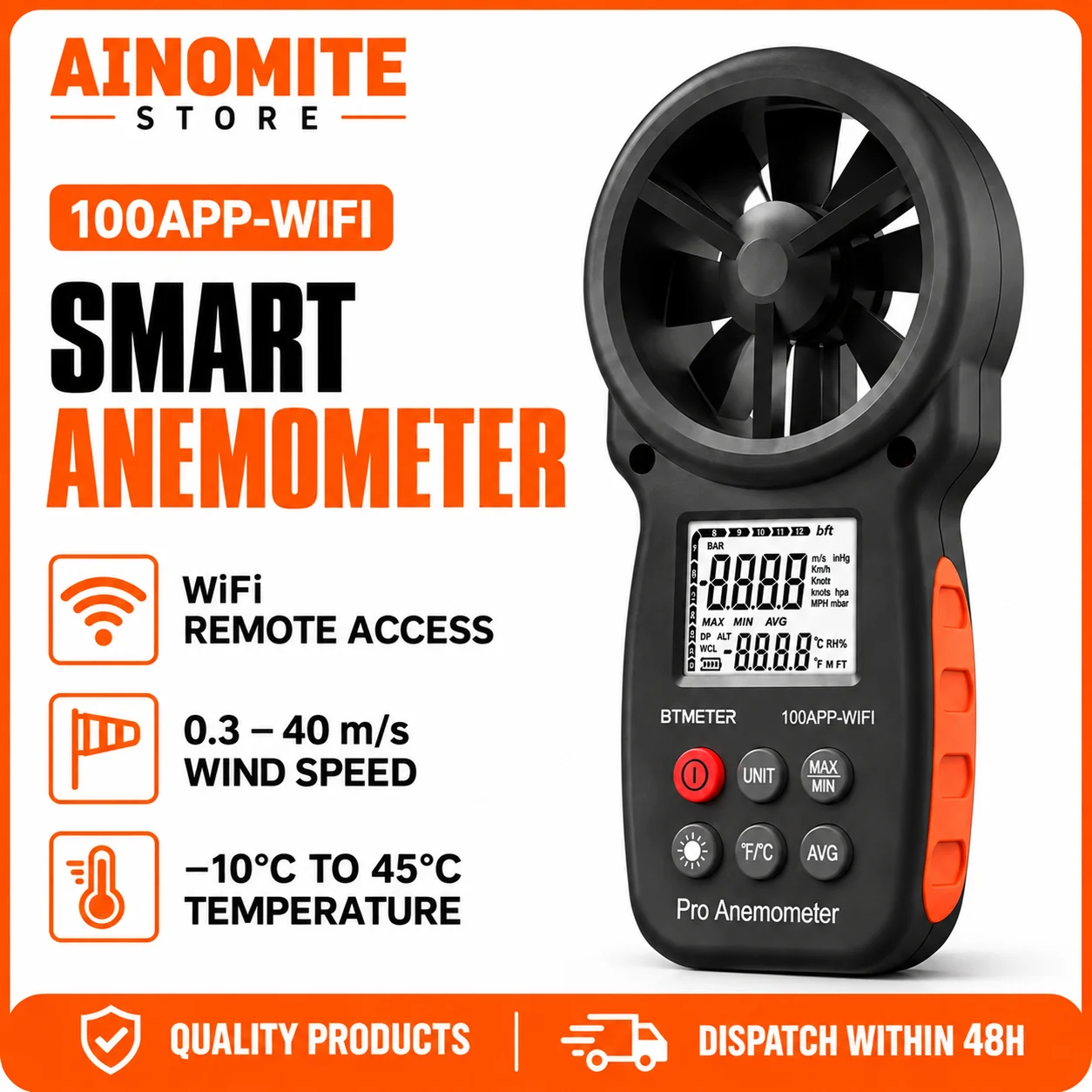 Wireless Handheld Anemometer, Digital Wind Speed Meter with APP CFM Air Flow Tester, Temperature & Wind Chill, HVAC Gauge