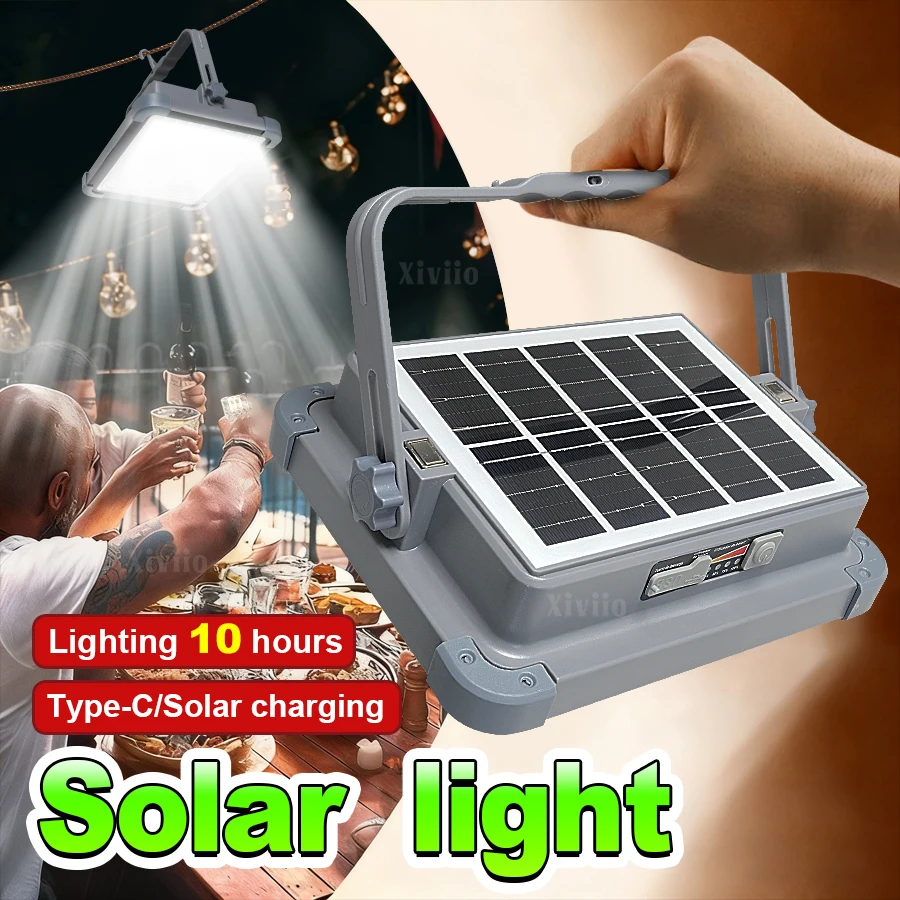 9000000LM Solar Charging Light Super Bright Portable Lantern Rechargeable Solar Flood Light Tent Type-C Emergency Camping Lamp