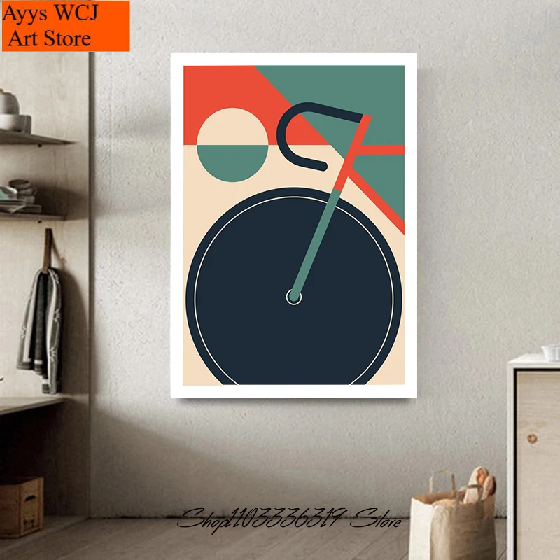 1pc Frameless Canvas Painting Vintage Bauhaus Style Bicycle Circles Triangles Art Poster Canvas Painting Wall Prints Picture Fo
