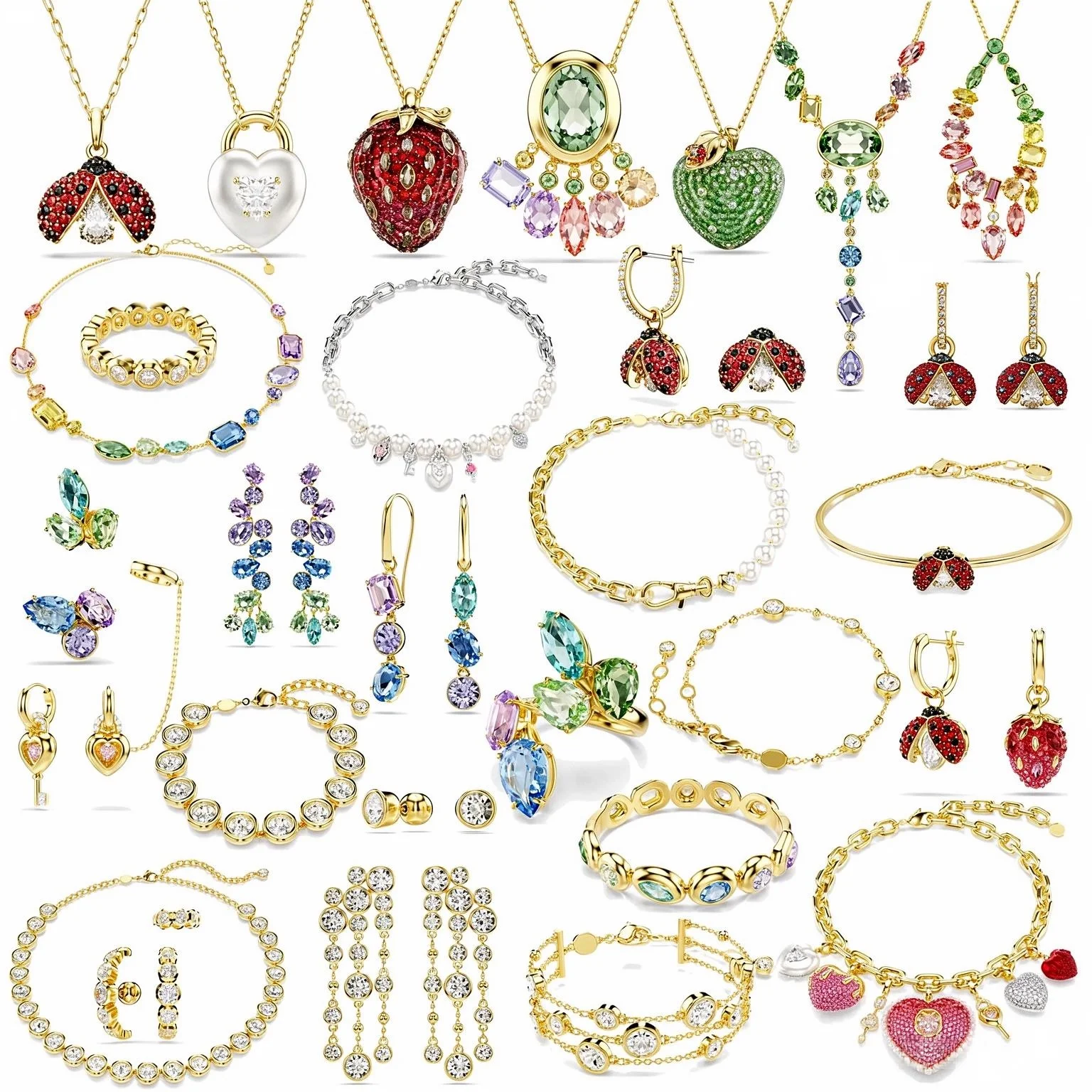 weet Fruit Series Color CZ Zircon Jewelry Set for Women Strawberry Heart Butterfly Pendant Necklace Drop Earrings Bracelets