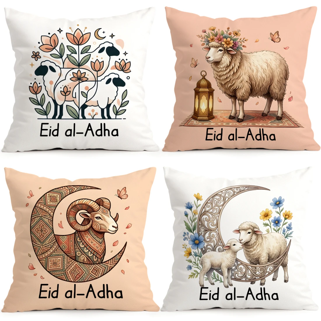 Eid Al Adha Schaf-Mond-Blumenmuster Kissenbezüge Polyester Kissenhülle Dekokissen Kissenbezug Heim Auto Sofa Dekoration
