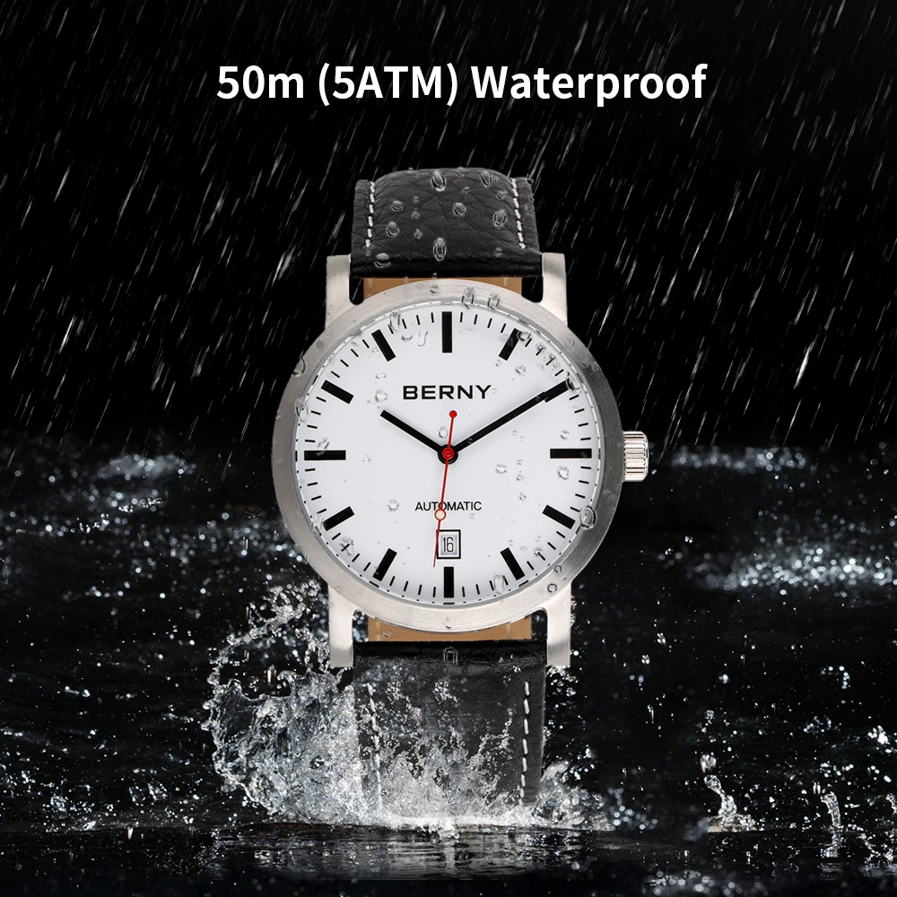 BERNY Watch for Men Mechanical Automatic Watches Seagull Luxury Brand Male Clock Water Resistant Swiss Railway Men\'s Wristwatch