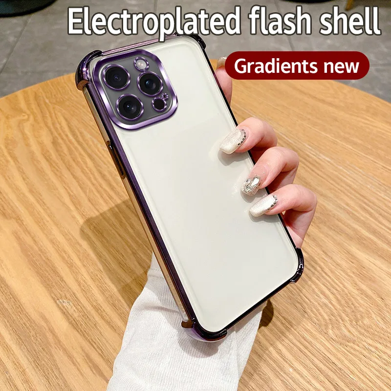 Funda transparente galvanizada de lujo para iPhone, cubierta trasera chapada suave, protección de Airbag para iPhone 16, 15, 14 Plus, 13, 12, 11 Pro Max
