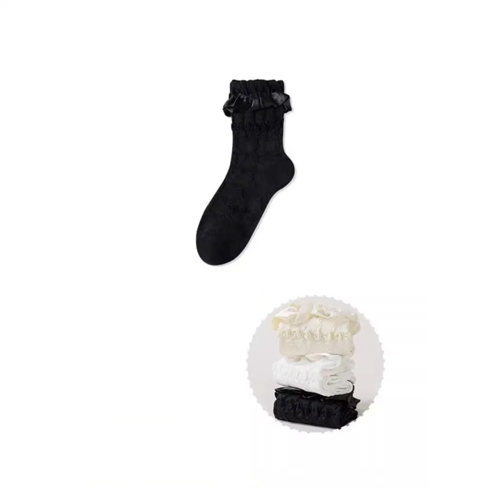 Cute Lolita Stockings Breathable Lightweight Lace-trimmed Stockings Comfortable Elastic JK Mid-calf Socks For Women Girls