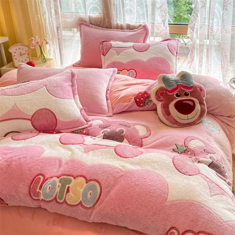 

Winter Thick Milk Velvet Bed Four Piece Set Flannel Warm And Comfortable Home Quilt Set Student Dormitory Bed Three Piece Set