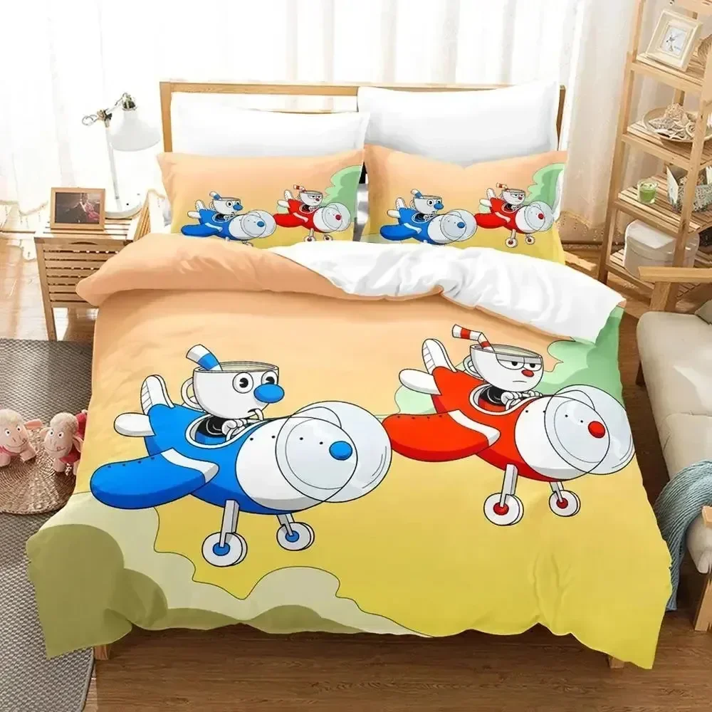 

Cartoon Mugman Cuphead Bedding Set Printed Bed Set With Pillowcase Duvet Cover Soft Queen King Size Bedclothes Home Boys Adult