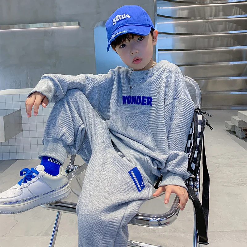 2025 Spring 4-12Y Kids Boys 2PCS Clothes Set Letter Printed Round Collar Pullovers Suit Casual Sports Pant Junior Boys Tracksuit