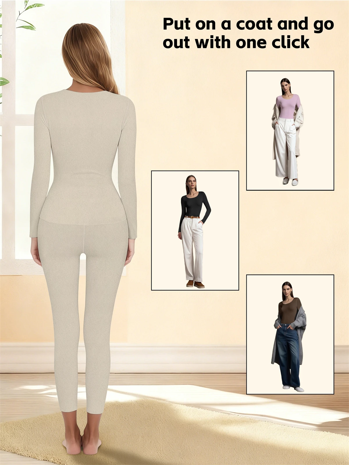 1 conjunto de roupa interior térmica quente sexy senhoras íntimas longo johns conjuntos em forma feminina gola média roupas de modelagem térmica