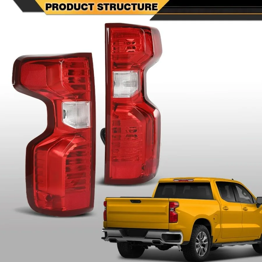 مجموعة المصابيح الخلفية المتوافقة مع تشيفي سيلفرادو 1500 المتوهجة 2019 2020 2021 زوج اليسار واليمين عدسة حمراء