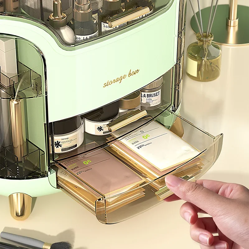 أثاث المنزل ضوء صندوق تخزين مستحضرات التجميل الفاخرة الزجاج العناية بالبشرة أحمر الشفاه مجوهرات قناع سطح المكتب الغبار ABS سعة كبيرة St #3