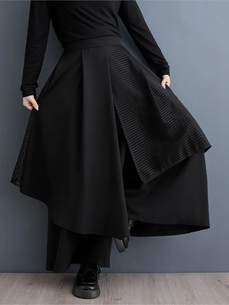 Oversized High Waist Spring Pant Women Irregular Patchwork Modis Ruffle Pleated Ladies Trousers Loose Woman Wide Leg Pant Skirts