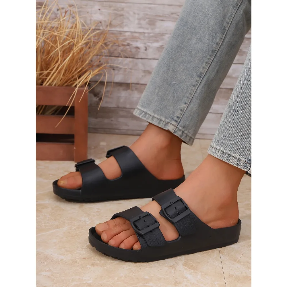 

Мужские подростковые мюли: новые летние ретро-шлепанцы из ЭВА с двойными ремешками, цельнолитые, с регулируемой пряжкой